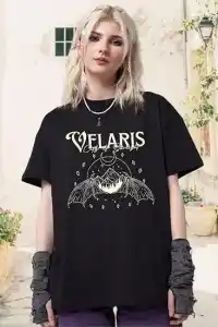 Kadın Baskılı T-Shirt Kısa Kol Bisiklet Yaka Oversize Rahat Kalıp Tişört - Siyah