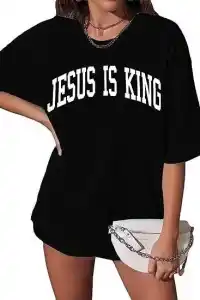 Kadın Baskılı T-Shirt Kısa Kol Bisiklet Yaka Oversize Rahat Kalıp Tişört - Siyah