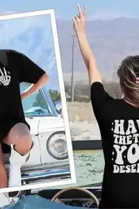 Kadın Baskılı T-Shirt Kısa Kol Bisiklet Yaka Oversize Rahat Kalıp Tişört - Siyah