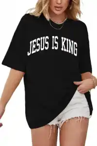 Kadın Baskılı T-Shirt Kısa Kol Bisiklet Yaka Oversize Rahat Kalıp Tişört - Siyah