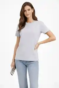 Kadın Bisiklet Yaka Yazlık Kısa kol Düz Tişört Regular Kalıp T-shirt - Gri