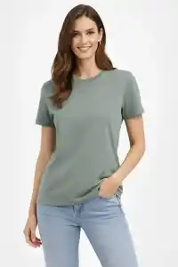 Kadın Bisiklet Yaka Yazlık Kısa kol Düz Tişört Regular Kalıp T-shirt - Mint Yeşili
