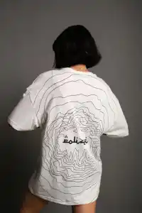 Kadın Bisiklet Yakalı Sırt Baskılı  Kısa kol Oversize T-Shirt - Beyaz