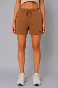 Kadın Dokuma Kumaş Cepli Bağcıklı Regular Fit Yazlık Şort - Kahverengi