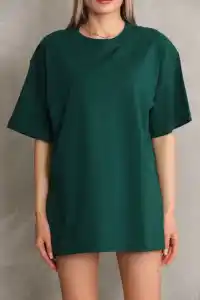 Kadın Düz  Kısa kol Penye T-shirt- Yeşil