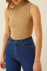 Kadın Full Likralı Fitilli Kaşkorse Body - Camel