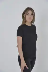 Kadın Gögüs Fileli T-Shirt Kısa Kol Bisiklet Yaka Slimfit Tişört   - Siyah