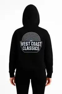 Kadın Oversize Kapüşonlu Cepli Baskılı 3 İplik Pamuklu Hoodie Sweatshirt - Siyah