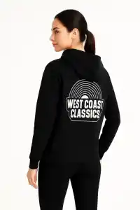 Kadın Oversize Kapüşonlu Cepli Baskılı 3 İplik Pamuklu Hoodie Sweatshirt - Siyah