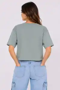 Kadın Kedi Baskılı Oversize Crop Tişört Salaş Basic Yarım Kol T-shirt - Mint Yeşili
