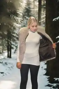 Kadın Premium Doğal Kürk Kolsuz Fermuarlı Yelek - Kahve