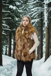 Kadın Premium Doğal Kolsuz Deri Kürk - Kahve