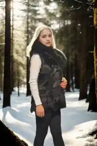 Kadın Premium Doğal Kürk Kolsuz Kapüşonlu Yelek - Siyah