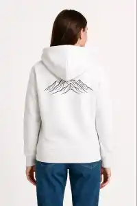 Kadın 3 İplik Pamuklu Kapüşonlu Hoodie Sweatshirt Nihilist Penguen Baskılı - Beyaz