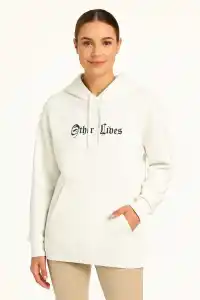 Kadın Kapüşonlu Kanguru Cepli Sweatshirt 3 İplik Pamuklu Baskılı Hoodie - Beyaz