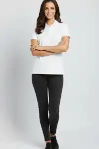 Kadın Polo Yaka Tişört Pike Kumaş Kısa Kol Regular Fit Yazlık T-Shirt - Beyaz