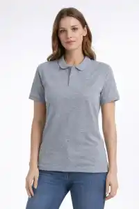 Kadın Polo Yaka Tişört Pike Kumaş Kısa Kol Regular Fit Yazlık T-Shirt - Gri