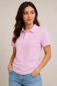 Kadın Polo Yaka Pike Kumaş Düğmeli Basic Tişört Günlük Rahat - Pembe