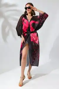 Kadın Rahat Kesim Şifon Kimono - Siyah