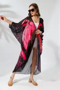 Kadın Rahat Kesim Şifon Kimono - Siyah