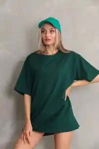 Kadın Regular Fit Tişört Bisiklet Yaka Yazlık Kısa Kol Basıc T-Shirt - Yeşil