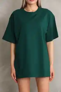 Kadın Regular Fit Tişört Bisiklet Yaka Yazlık Kısa Kol Basıc T-Shirt - Yeşil