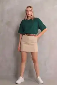 Kadın Regular Fit Tişört Bisiklet Yaka Yazlık Kısa Kol Basıc T-Shirt - Yeşil