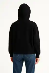 Kadın Samuray Ninja Çift Kapüşonlu Maske Detaylı 3 İplik Hoodie - Siyah