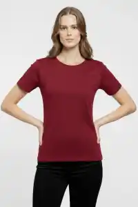 Kadın T-Shirt Bisiklet Yaka Slim Fit Likralı Tişört Yazlık Basic Body - Bordo