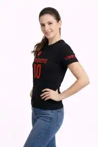 Kadın TÜRKİYE Ay Yıldız Baskılı 10 Numara Forma Tişört Taraftar T-Shirt - Siyah