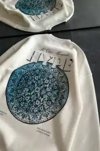 Kadın 3 İplik Pamuklu Bisiklet Yaka Baskılı SweatShirt - Beyaz