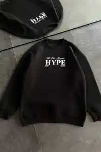 Kadın 3 İplik Pamuklu Bisiklet Yaka Baskılı SweatShirt - Siyah
