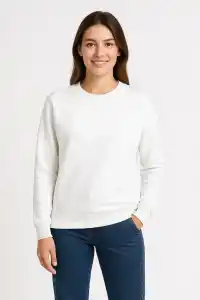Kadın 3 İplik Pamuklu Düz Bisiklet Yaka SweatShirt - Beyaz