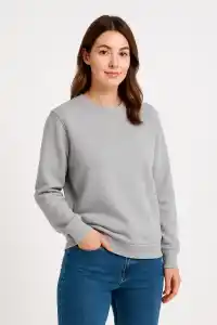 Kadın 3 İplik Pamuklu Düz Bisiklet Yaka SweatShirt - Gri