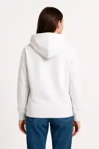 Kadın Kapüşonlu Kanguru Cepli 3 İplik Pamuklu Oversize Hoodie Sweatshirt - Beyaz