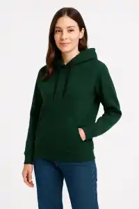 Kadın 3 İplik Pamuklu Kapüşonlu Kanguru Cepli Sweatshirt hoodie - Haki