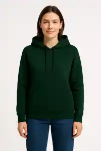 Kadın 3 İplik Pamuklu Kapüşonlu Kanguru Cepli Sweatshirt hoodie - Haki