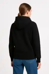 Kadın 3 İplik Pamuklu Kapüşonlu Kanguru Cepli Sweatshirt hoodie - Siyah