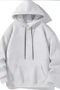 Kadın Kapüşonlu Kanguru Cepli 3 İplik Pamuklu Oversize Hoodie Sweatshirt -  Gri