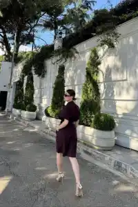 Kadın Yakalı Gömlek Kemerli Şortlu Alt-Üst Takım - Bordo
