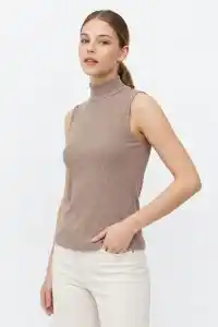 Kadın Yarım Balıkçı Yaka Fitilli Kaşkorse Atlet Basic Şık Badi - Bej
