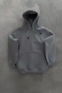 Kadın Kapüşonlu Kanguru Cepli 3 İplik Pamuklu Oversize Hoodie Sweatshirt -  Boyalı Gri