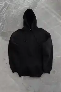 Kadın Kapüşonlu Kanguru Cepli 3 İplik Pamuklu Oversize Hoodie Sweatshirt - Siyah