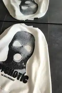 Kadın 3 iplik Kışlık Bisiklet Yaka Baskılı SweatShirt - Beyaz