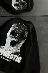 Kadın 3 iplik Kışlık Bisiklet Yaka Baskılı SweatShirt - Siyah