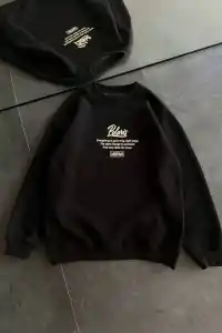 Kadın 3 iplik Pamuklu Bisiklet Yaka Baskılı SweatShirt - Siyah