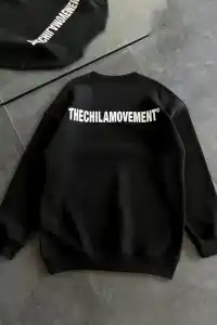 Kadın 3 iplik Kışlık pamuklu Bisiklet Yaka Oversize Baskılı SweatShirt - Siyah
