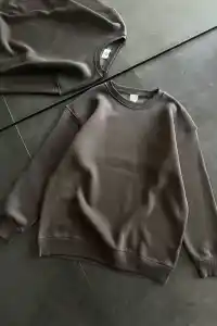 Kadın Bisiklet Yaka 3 İplik Pamuklu Basic SweatShirt - Füme