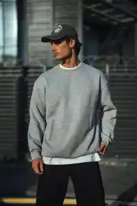 Erkek Kışlık Bisiklet Yaka 3 İplik Basic SweatShirt - Gri