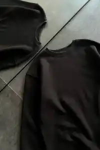 Kadın Bisiklet Yaka 3 İplik Pamuklu Basic SweatShirt - Siyah
